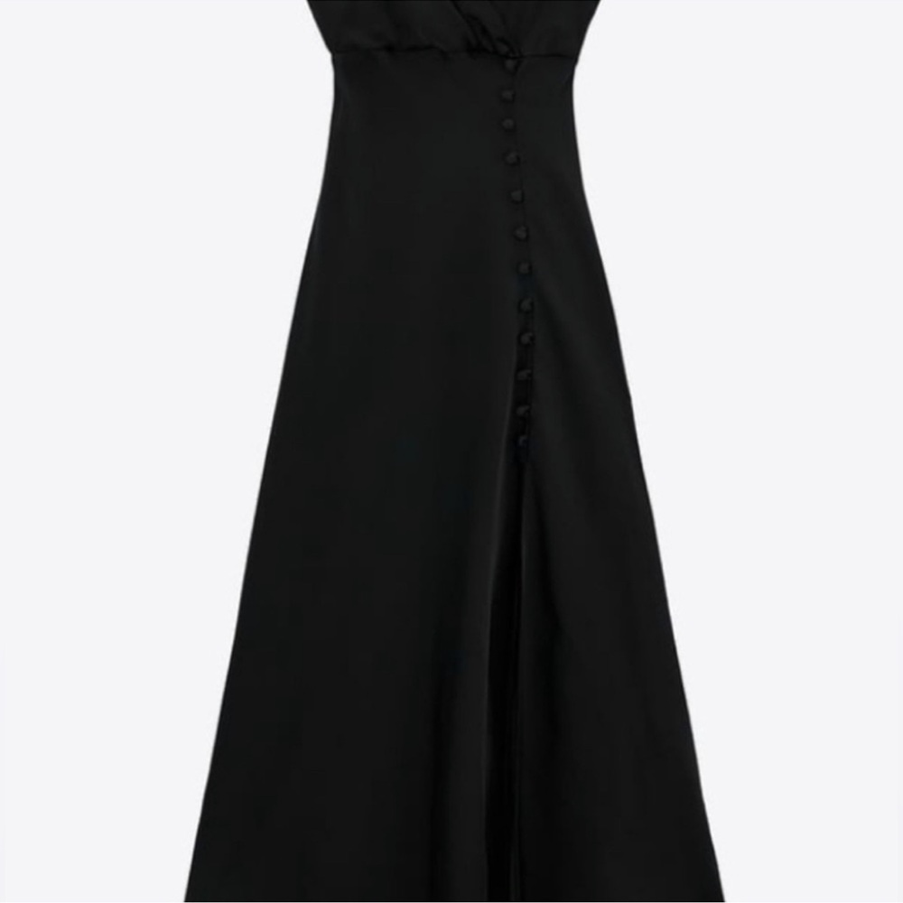 NEW! Zara Black Satin Midi Dress - Picture 5 of 8